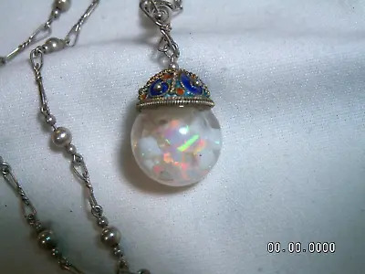 ...Vintage Sterling SilverEnamel Floating Opal Pendant Necklace... • $129.97