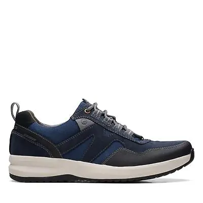 Clarks Mens WellmanTrailAP Blue Leather Casual Sneakers Shoes • $34.99