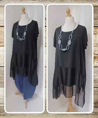 Bnwt Quirky Lagenlook Black Asymmetrical Silk-hem Tunic Top Osfa • £38.99