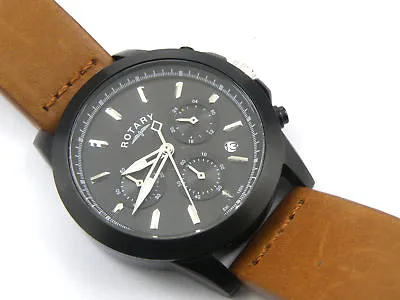 £79.95 • Buy Men's Rotary GS03010/04 Chrono Brown Leather Strap Black Dial - 100m