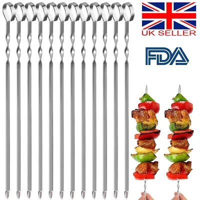 36x Kabab Grill Skewers Stainless Steel BBQ Flat Meat/Beef Grilling Roast Sticks • £7.98