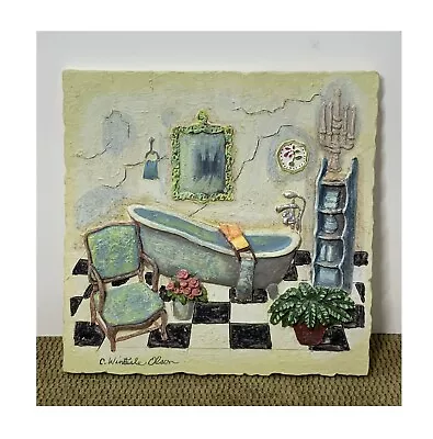 Vintage 3d Art Tile Done By C. Winterle Olson Wall Plaque -bathroom Teal Colors • $18.99