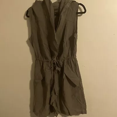 BCBG MaxAzria Brown Tan Linen Like Button Ruffle Dress M Medium Pockets Shirt • $12.99