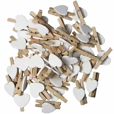 DIY Cute 30pcs Wooden Clips White Heart Mini Pegs Clothespin Wedding Decor Craft • £4.78