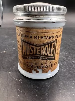 VINTAGE MUSTEROLE Cleveland Milk Glass Paper Label Medicine Jar: 2”high • $24.99