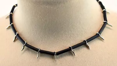 Black Tube Bead & Silver Metal Spike Necklace 16  Gothic Punk Rock Choker • $9.99