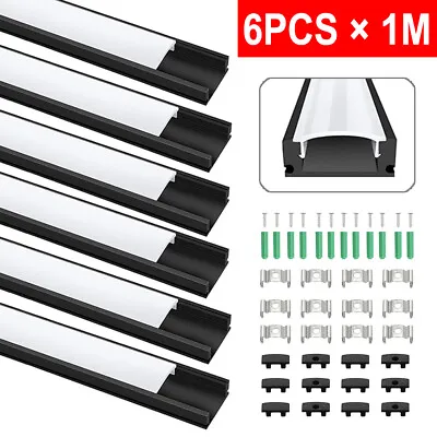 6-Pack LED Aluminum Channel Profile 3.3ft Extruded Diffuser Strip Light Shade • £10.89