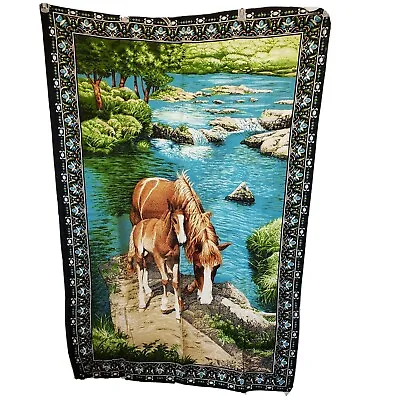 Vintage Hanging Velvet Horse Tapestry 38” X 56  Western Velour Equine Turkey  • $48.99