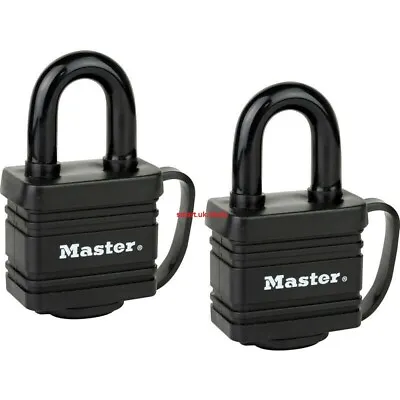 Master Lock Weather Tough Laminated Steel Outdoor Padlock 40x 9x 29mm 2pcs Black • £25.89