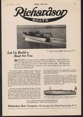 1924 Richardson Motor Boat Nautical Speed Sport Cruiser Cabin Tonawanda 20893 • $21.95