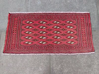Vintage Hand Made Traditional Rug Oriental Wool Pink Red Small Rug 49x100cm • £45