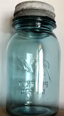 Vintage Ball Jar 1923-1933 No.#7 Quart Blue Perfect Mason Jar With Zinc Lid • $11.60