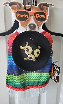 Party Dog Mexican Sarape Pet Halloween Costume Sombrero Hat Poncho Mariachi XS/S • $6.99