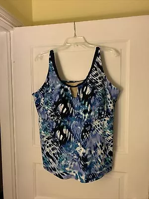 $18.99 • Buy SWIMSUITS FOR ALL TANKINI SWIM TOP 24 Plus Size In Blues/white