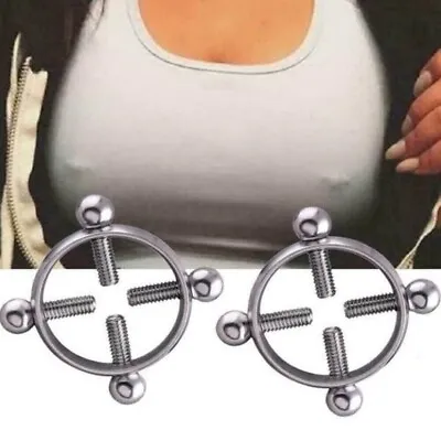 Pair Adjustable Screw Non-Piercing Fake False Nipple Ring Shield Body • £3.99