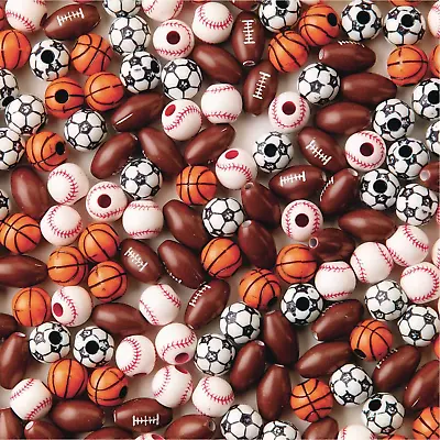 Color Splash! Sports Bead Mix: Football Baseball Soccer & Basketball Beads. Ma • $11.75