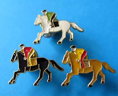 3 Horse & Jockey Pin Badges Horse Racing. Enamel. • £2.99