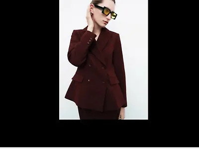 £48 • Buy Zara Womens Burgundy Fitted Double Breasted Blazer MEDIUM