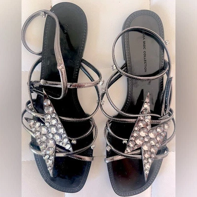 $25 • Buy Zara Women’s Lightning Bolt Jeweled Sparkly Gems Flat Strappy Sandals. Size 38.