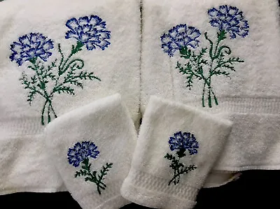 Martex 4 Piece Towel Set Floral Bouquet Embroidery (2) Bath (2) Washcloths • $31.20
