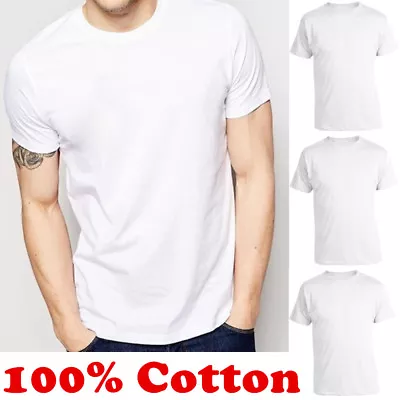 Men 100% Heavy Cotton Crew Neck T Shirt Solid White Short Sleeve Tee S-4XL Lot • $45.99