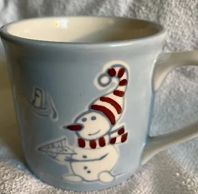 Eddie Bauer Caroling Snowman Coffee Mug Holiday Ceramic Cup Light Blue Snowmen • $7.75