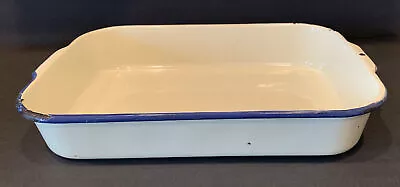 Baking Lasagna Pan Cream And Blue Rim Measures 14” X 10” X 2” Vintage Retro • $23.95