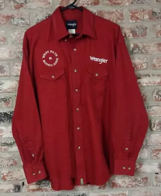 Men's Red Wrangler Western Cowboy Rodeo L/S Embroidered Button Shirt Sz XL • $40