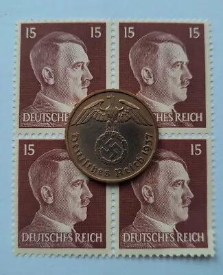 Third Reich World War 2 Coin And Hitler Stamp Set Military History Memorabilia • £5.99