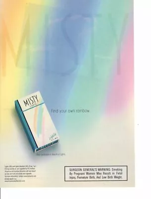 Vintage Print Ad Tobacco Cigarette Advertisement MISTY Lights Find Your Rainbow • $9.95