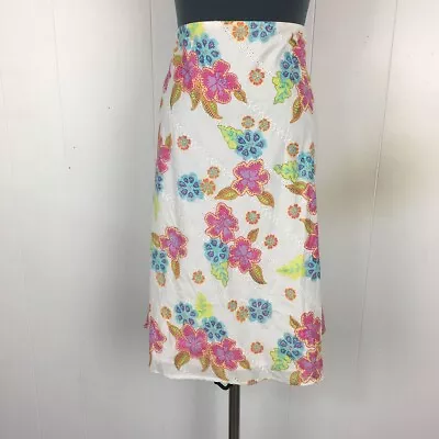 Sigrid Olsen Straight Skirt 12P White Floral Cotton Knee Length 34x25 • $11.10