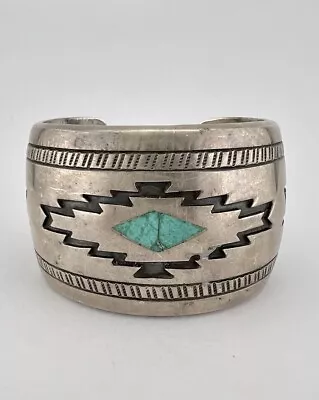 Vintage Hopi Sterling Silver & Turquoise Overlay 1.5  Wide Cuff Bracelet 113g • $695