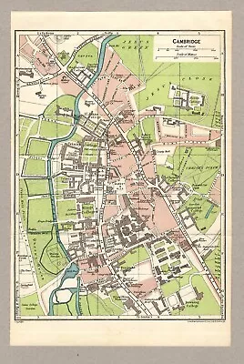 1930 Vintage D/S Folding Map Of Cambridge & Ely Cathedral 9  X 6  • £30