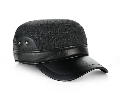 Military Style Trapper Dog Ear Flat Top Black Baseball Cap • £12.99