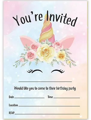 Unicorn Birthday Party Invitations Invites Children Pink Girls Kids Party Invite • £4.09