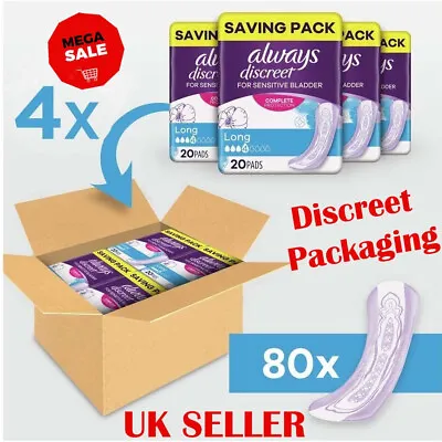 £22.59 • Buy Always Discreet Sensitive Bladder Incontinence Pads Long Plus Pad Thin - 80 Pack