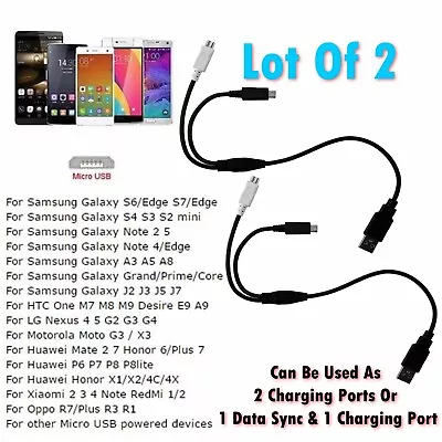 2 NEW 2.0 USB Type A Male To Dual Micro USB Male Splitters Y Charging Data Cable • $7.95