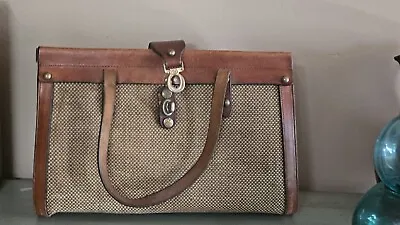 JOHN ROMAIN Vintage Doctor-style Hand Bag - Brown Leather & Tweed Double Handle • $29