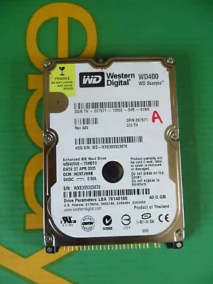 £22.70 • Buy Western Digital 40GB IDE PATA 2.5  Laptop Hard Disk Drive HDD WD400 (I37-A)