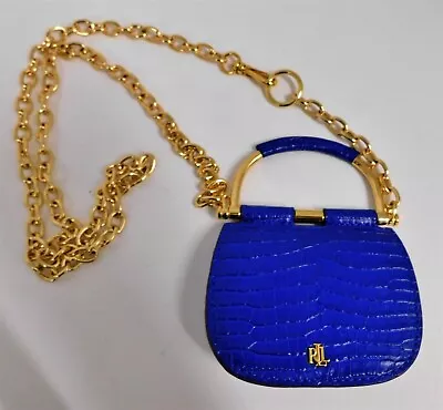 Lauren Ralph Lauren Mason Blue Croc Embossed Leather Micro Crossbody Bag • $134.99