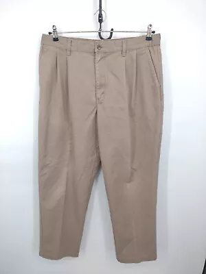 Basic Editions Pants Mens 36x32 Tan Pleated Flex Waist Straight Khaki  Dress EUC • $12.27