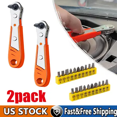 Ratcheting Right Angle Screwdriver Hex Drive 90 Degree Offset + 10pc Bits Set! • $12.26