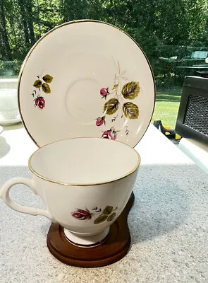 F94~ Footed Red Roses Tea Cup & Saucer Royal Dover Bone China English Vintage • $16.99