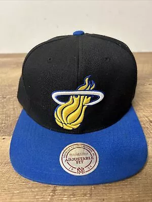 Miami Heat Mitchell And Ness NBA Cap M&N Snapback Black Blue Logo Hat • $16