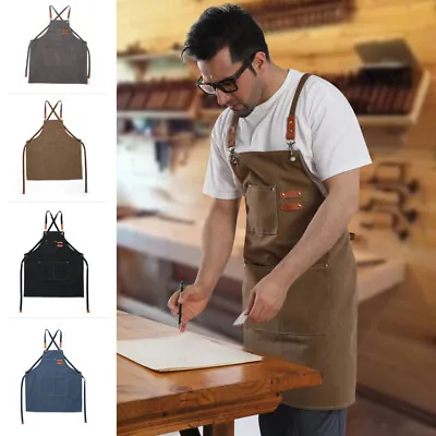 Mens Aprons Canvas Woodworking Vintage Gardening Work Shop Apron Heavy Duty • $13.99