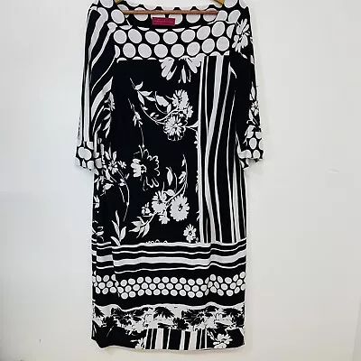 Melissa Masse  Womens Knit Shift Dress  Size 1X Black White Geometric Lined USA • $29.99