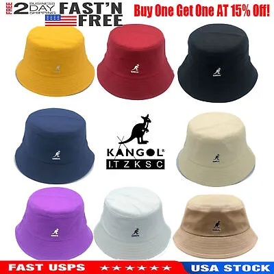 New Casual Kangol Washed Bucket Hat Men Women Cotton Flat Top Hats Headwear USA • $12.99