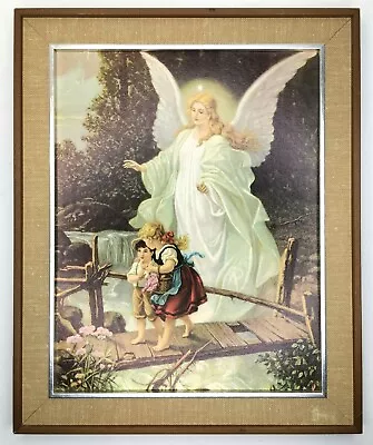 Print On Board Guardian Angel Protecting Young Boy Girl Crossing Bridge 1986 Vtg • $39.99
