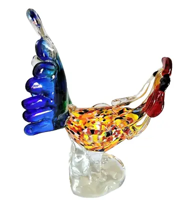 Murano Glass Rooster Figurine With Glass Confetti Body Blue/Green Tree Tail. 9. • $40.10