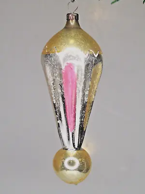 VTG Antique Glass Fluted Tiered Drop AIR BALLOON Gold Christmas Ornament Germany • $22